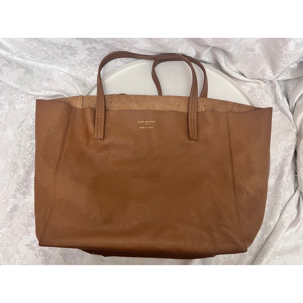 Kurt Geiger London Tan Pebbled Leather Tote Bag Made in Italy Brown Large